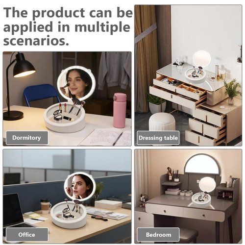 YNBXHJPP Makeup Mirror with Light, 4K high-Definition Touch Screen Travel Vanity Mirror with 3 Types of Lights, USB Charging, Detachable 3-inch 10x Magnifying Glass (White)