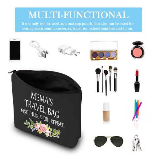 GJTIM Mema Cosmetic bag Grandma Mema Mother’s Day Birthday Appreciation Gift Travel Toiletry bag for Mema (Mema's Travel Black)