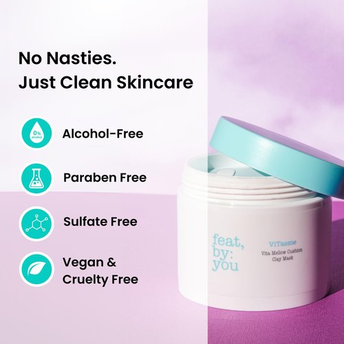 Feat By You ViTassie Vita Mellow Cushion Clay Mask for Face - (4.56 fl.oz) Korean Face Mask with Bentonite & Kaolin for Blackheads, Pores & Sebum Control, Gentle Exfoliation, Vegan, Cruelty-Free