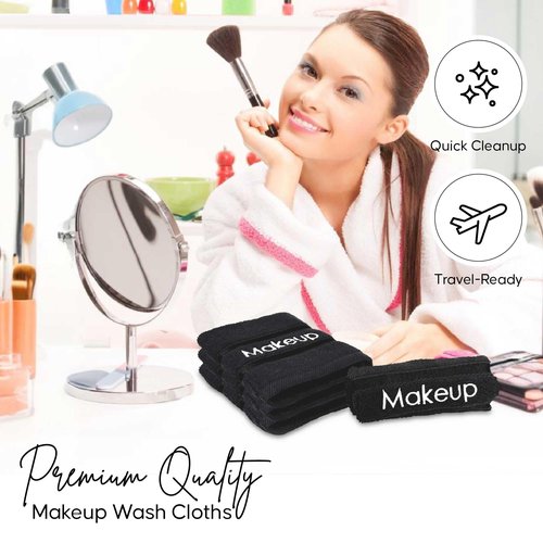 YRALY Makeup Towels - Pack of 6 - Soft Cotton Wash Cloths for Face & Makeup Removal, Airbnb Essentials for Hosts, Luxury Washcloths (13x13 Inches. Black)