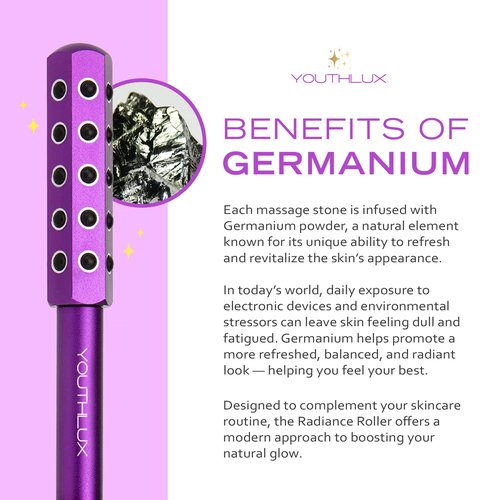 YOUTHLUX Radiance Roller – Germanium Stone Facial Massage Tool for Lifting, Sculpting, De-Puffing, Glow Boost, Energizing & Cooling Effect (Purple)