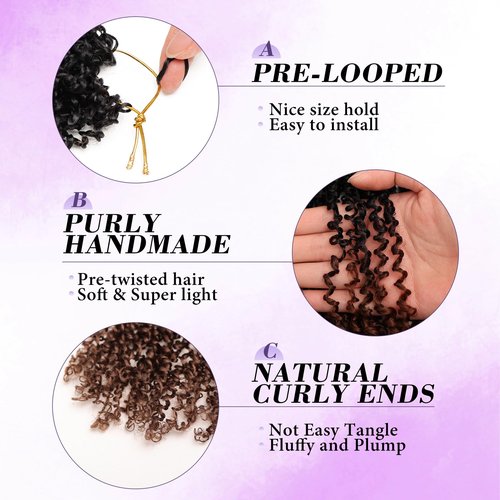 Yanky Twist Crochet Hair for black women 12 Inch 8 Packs 30 Stands/Pc,Pre-looped Fluffy Spring Mini Twist Passion Twist Black Ombre Brown Synthetic Crochet Braids Braiding Hair(12 Inch, OT30-8P)