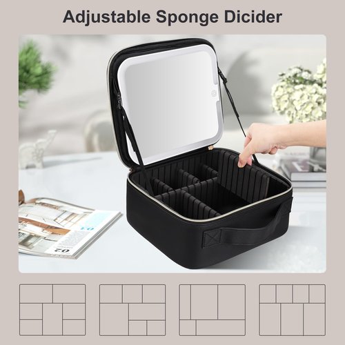 yehapp Travel Makeup Bag with Led Mirror, Portable Makeup Train Case Led Makeup Bag with Mirror Makeup Organizer Bag Travel Organizer Bag Makeup Case Ideal Gifts for Women