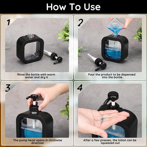 Segbeauty 2pcs 16.9oz Refillable Hand Soap Dispenser, 500ml Leak-Proof Liquid Soap Dispenser for Bathroom, Dish Soap Dispensers for Kitchen Sink, Black Empty Plastic Shampoo Pump Bottle with Labels