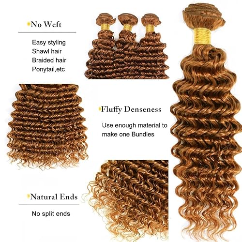 Augfst Brazilian Virgin Human Hair Bundles Color 30 Light Brown Deep Wave Bundles Human Hair 10 12 14 Inch Inch 12A Unprocessed Sewn In Quick Weave for Black Women