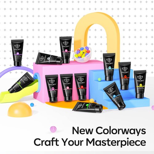 modelones Poly Gel Kit 12 Colors Rainbow Summer Bright Neon Poly Nail Extension Set Candy Red Yellow Builder Nail Gel Art Design Salon Professional Technician Tool Beauty Gifts for Women