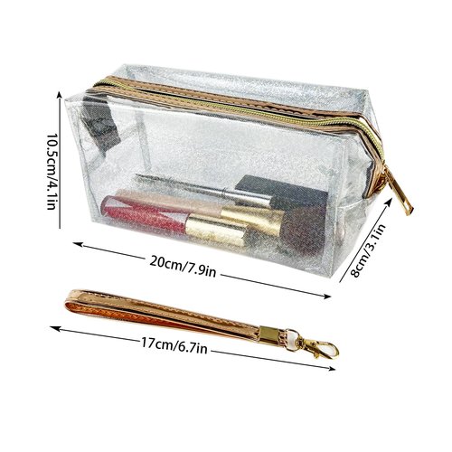 6Pcs Waterproof Cosmetic Bags PVC Transparent Zippered Toiletry Bag with Handle Strap Portable Clear Makeup Bag Pouch for Bathroom, Vacation and Organizing