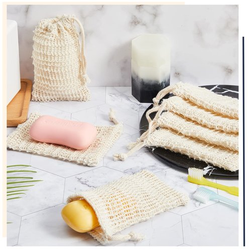 Cunhill 50 Pack Soap Saver Bag Bar Exfoliating Pouch Sisal Soap Savers Mesh Bag with Drawstring Foaming and Drying Holder for Bath and Shower
