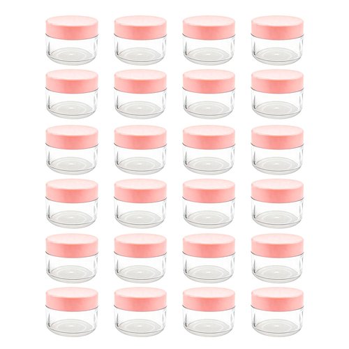 Clear Plastic Cosmetic Jars with White Lids (Pink)