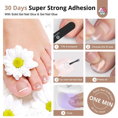 SAVILAND Gel Toe Nail Kit: 18 Sizes Nude Press-On Toenails for Women with Drill, 216 Nude Toe Nail Press Ons, U V Lamp and Nail Glue Gels, Gel Nail X Kit Tools for Manicure Gift