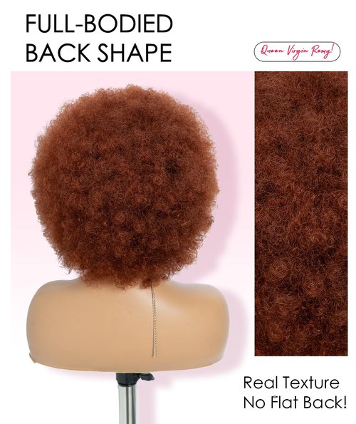 QUEEN VIRGIN REMY QVR Afro Wig For Women Short Afro Kinky Curly Bob Glueless Wigs Human Hair Natural Looking 70s Afro Wigs With Bangs Short Bouncy Afro Puff Wig For Daily Party Wear