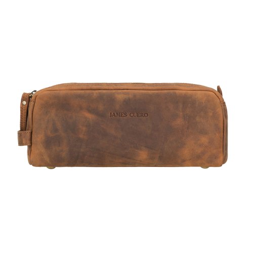 James Cuero Premium Full-Grain Leather Toiletry Bag - Spacious Design Water-Resistant Lining, Easy-Grip Handle - Unisex Toiletry Bag, Travel Bag Gift (Smooth Textured)