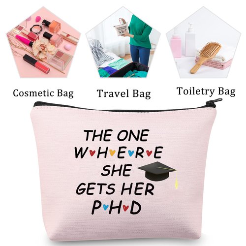 MBMSO Phd Graduation Gifts Makeup Bag the one Where She Gets Her Gifts for Phd Students Phd Gifts for Women Doctorate Degree Gifts Cosmetics Bag Travel Pouch (PHD bag pink)