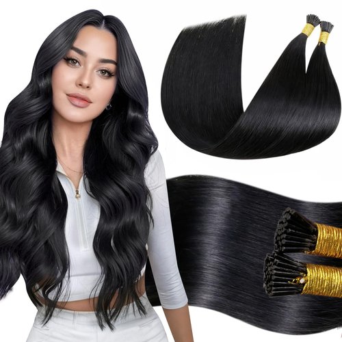 LaaVoo I Tip Hair Extensions Human Hair Black Long I Tips Hair Extensions Real Human Hair 50s 50g 20 Inch
