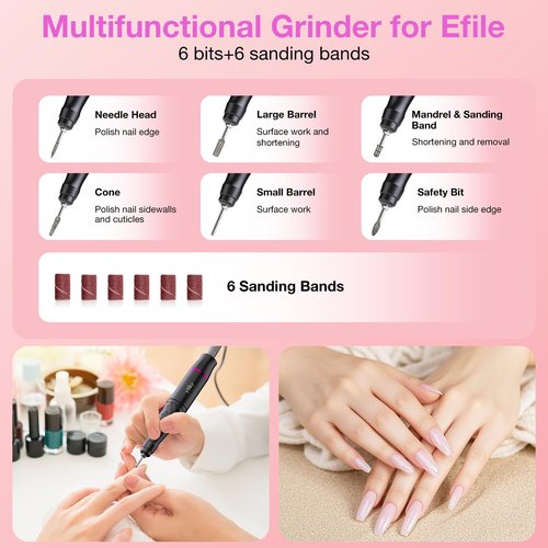Electric Nail Files, 45000 RPM Professional Nail Drill for Acrylic Nails Gel, Adjustable Speed E File for Nails, Cordless Rechargeable Nail Drill Kit for Manicure Salon Home