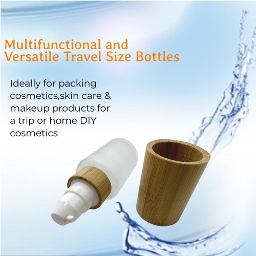 BEECO GIF2U Empty Cosmetic Bottles 1oz/30ml 4 PACK with Bamboo Cap,Frosted Glass Lotion Pump DispenserRefillable Emulsion Cosmetic Cream Bottles, Toiletries Refill Travel Containers(Frost Clear)