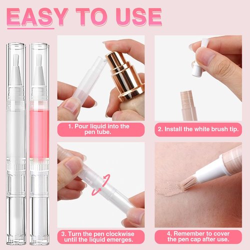 DupakSYS Nail Oil Pen 100Pcs 3ml Empty Cuticle Oil Pen Travel Transparent Twist Pens with Brush Tip for Nail Oil, Eyelash Growth Liquid Tube, Cosmetic Lip Gloss Container Applicators + 120pcs Label