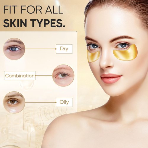 Bukamkom 200Pcs/100 Pair Under Eye Patches Gold for Dark Circles, Puffy Eyes, and Wrinkles, 24K Gold Eye Mask for Face, Eye Cream for Men and Women