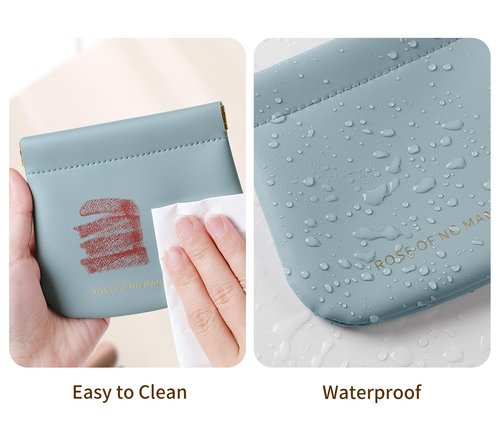 NICLNGSH 2 PCS Small Cosmetic Bag for Purse, Organosilicon Super Fiber Leather Mini Makeup Bag Coin Purse for Women, Snap Closure Travel Makeup Pouch for Lipstick Jewelry Key Change (Blue)