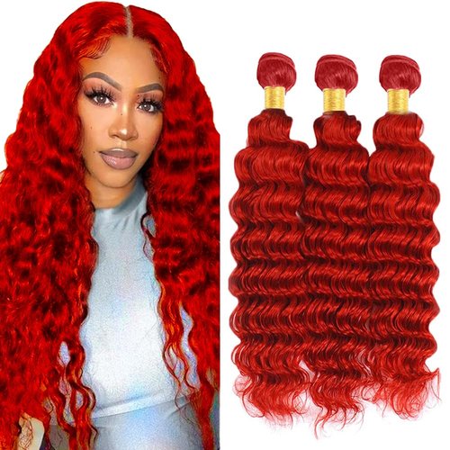 Red Bundles Human Hair Deep Wave Bundles 28 28 28 Inch Unprocessed Brazilian Virgin Remy Hair Wine Red 3 Bundle Burgundy Deep Wave Human Hair Extensions 50 Gram Per Bundle