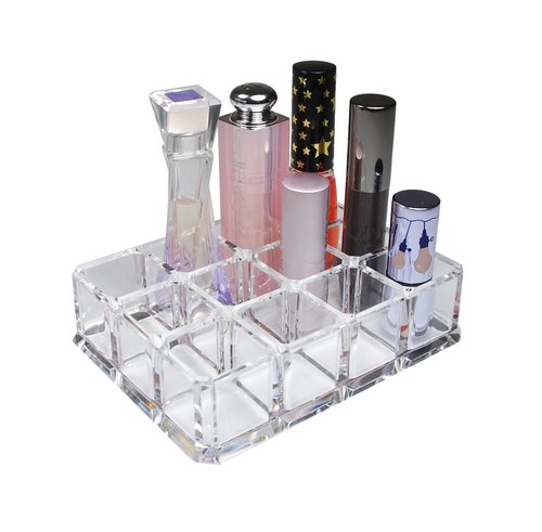 GQ QG Rectangular Clear Acrylic Cosmetic Organizer Makeup Lipstick & Lip Gloss Holder with 12 Spaces Storage