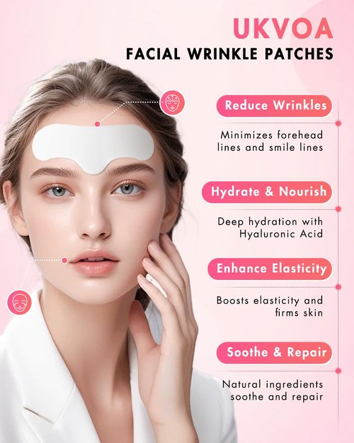 UKVOA Forehead Wrinkle Patches & Smile Line Patches, Overnight Facial Wrinkle Treatment with Hyaluronic Acid, Aloe, Collagen & Vitamin E to Lift Smile Lines for Women 36pcs with Face Retinol Cream