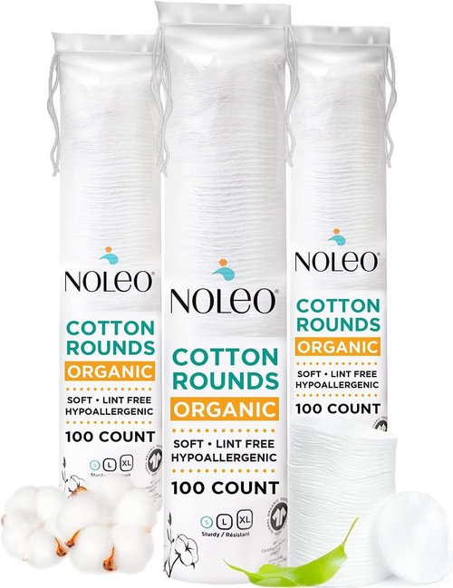 Noleo 3in1 Diaper Care with Organic Cotton Rounds - 300ct Lint Free Small Cotton Rounds - 8oz All-in-One Baby Cleanser, Lotion & Diaper Rash Cream
