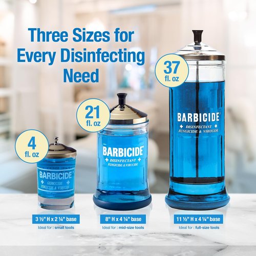 BARBICIDE Disinfecting Jar – Durable Glass Immersion Container with Stainless Steel Lid and Tray – Professional Salon, Spa & Barber Tool Sanitizer for Combs, Brushes & Implements - (Large - 37 Fl Oz)