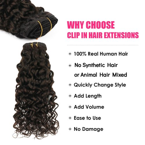 Yuniffe Natural Wavy Clip in Hair Extensions Remy Human Hair Dark Brown Natural Curly Hair Extensions 14 Inch 120g Double Weft Curly Hair Clip in Extensions Full Head Wavy Curly Human Hair #2