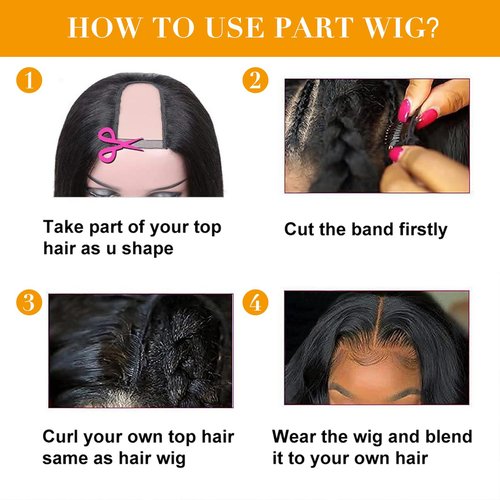 Glowig U Part Human Hair Wig Body Wave for Women Brazilian Remy Upart Human Hair Wig Beginner Friendly No Sew in NO Glue 180% Density Natural Color 14Inch