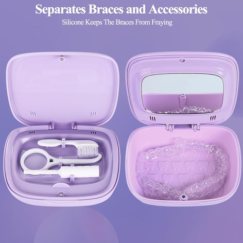 LONGMON Double Layer Retainer Case With Mirror, Retainer Holder With Remover Tool And Cleaning Brush With Vent Holes Compatible With Aligner Case