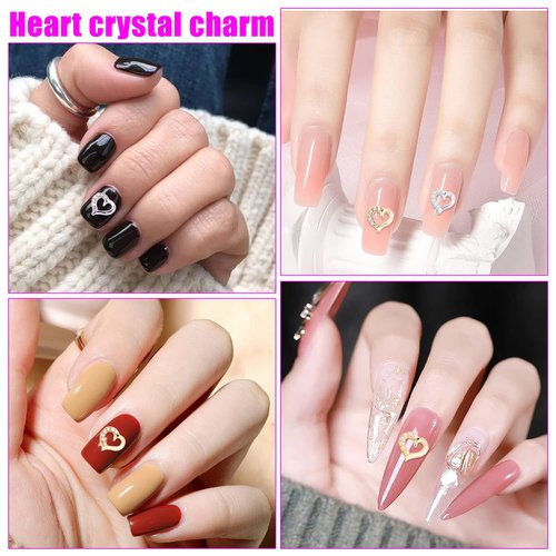 WOKOTO 30 Pcs 3D gold and Silver Heart Nail Charms and rhinestones for acrylic nails luxury Nail Heart Charms for Nail Art Jewels Valentines Day heart Nail Rhinestones for Nails Art Gems for Nails