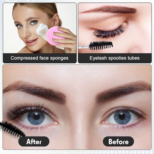 Yaomiao 130 Pcs Lash Shampoo Bottle Brushes Set 20 Foam Pump Dispenser 20 Cleaning Brush 20 Eyelash Extension Spoolies Tube 20 Instructions Cards 20 Aftercare Bags 20 Facial Sponge(Black)