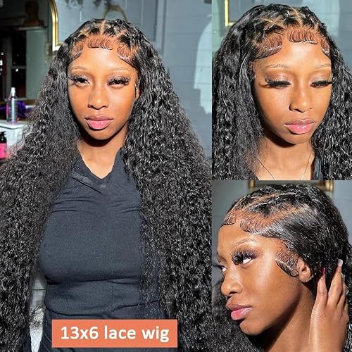 34 Inch Water Wave Lace Front Wig Human Hair 200% Density 13x6 HD Lace Front Wigs Human Hair Pre Plucked with Baby Hair Curly Lace Front Wigs for Women