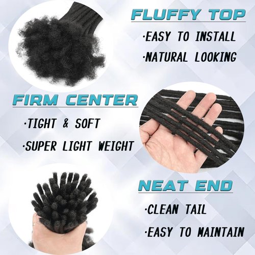 Luckroce Loc Extension Human Hair 6 inch 0.2cm Width 100% Permanent Huamn Hair Dreadlocks Extension Can Be Dyed Bleached Curled Handmade loc Extension for Men Women (30 Strands Natual Black)