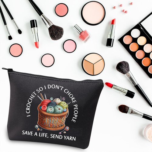BDPWSS Crochet Gift For Crochet Lover Gift I Crochet So I Don't Choke People Save A Life Send Yarn Makeup Bag Knitting Gift (Crochet So Yarn BL)