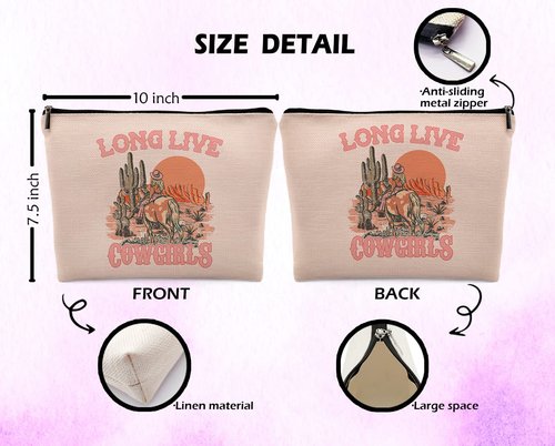 Dwept Pink Cowgirl Cosmetic Bag, Western Supplies for Women Makeup Bag for Purse, Western Makeup Bag, Long Live Cowgirls Preppy Gifts Cowgirl Gifts Pouch Bags, Western Bags for Women