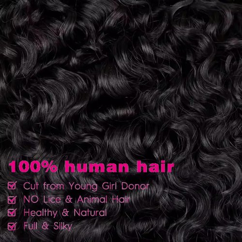 Burmese Curly Bundles Human Hair 1 Bundle 16 Inch Brazilian Virgin Remy Hair Wet and Wavy Hair Quick Weave for Women Water Wave with Spiral Curly End 100% Unprocessed Hair Extensions Natural Black