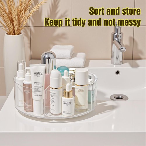 Lonian 360° Rotating Makeup Organizer, Adjustable Acrylic Cosmetic Storage, Cosmetic Organisers and Spinning Makeup Stand for Beauty Skincare