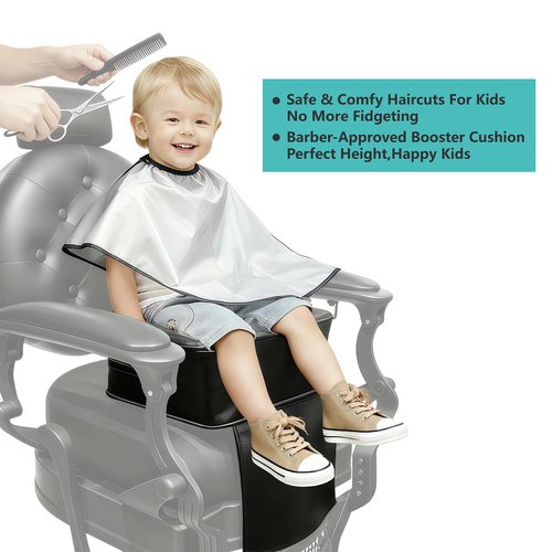 Salon Booster Seat for Kids Thick Cushioned Haircut Stool, Portable & Waterproof – Fits Barber Chairs, Salon Non-Slip, Easy-Clean, Soft Leather,Perfect for Stylists & Parents(Black)