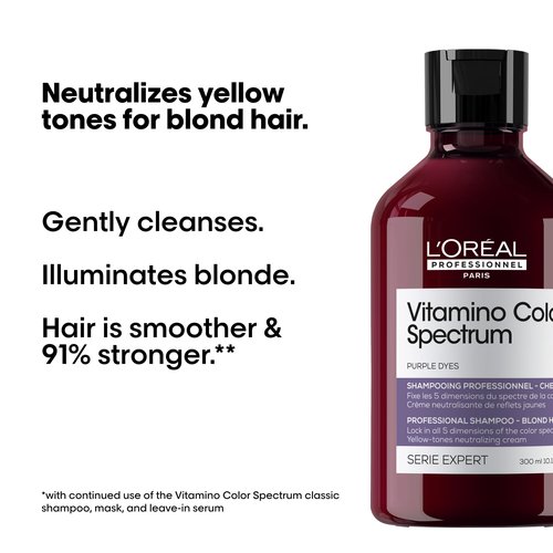 L'Oréal Professionnel Paris Vitamino Color Spectrum Purple Shampoo - Neutralizes Yellow Tones, Enhances Shine & Vibrancy, Maintains Day 1 Hair Color, Hydrates & Strengthens Blonde Hair