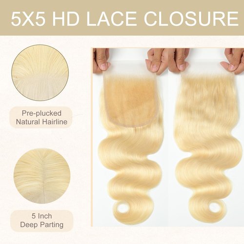 Transparent HD Lace Closure 5x5 Closure Human Hair Pre-plucked Invisible Lace Closure Unprocessed Human Hair Invisible Knot Natural Hairline with Baby Hair(12Inch, Body Wave)