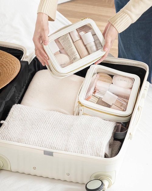 HBlife Clear Makeup Bag Organizer Set, Portable Travel Toiletry Cosmetic Case for Women, Large Make Up Bag Makeup Train Case Transparent Storage Pouch with Handle(White)
