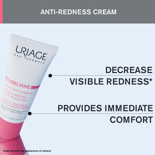 Uriage Roseliane Anti-Redness Cream with Green Pearls, Shea Butter, Ginseng & Algae Extracts | Soothes, Hydrates, Reduces Visible Redness, Paraben-Free, Non-Comedogenic, 40 mL / 1.35 oz