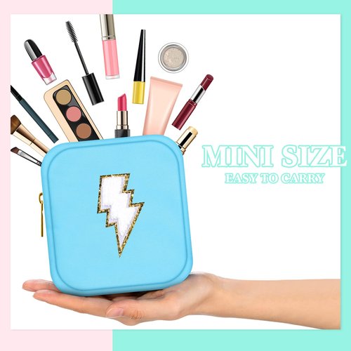 Sumind 9 Pieces Nylon Mini Preppy Makeup Bag Chenille Letter Cosmetic Bag Travel Small Makeup Pouch Bag Toiletry Bag with Zipper for Women 9 Colors