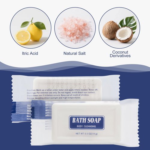 Travel Size Bars Soap in Bulk, Individually Wrapped 0.5 oz Mini Small Body Hand and Face Soaps Toiletries Amenities for Hotel, Shelter/Homeless/Nursing Home/Charity/Motel/Guest Bathroom (100)