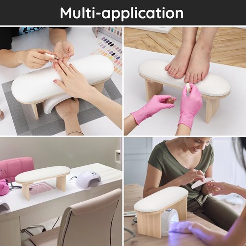 Segbeauty PU Leather Nail Arm Rest, Solid Wood Nail Tech Desk with PVC Table Mat, Manicure Hand Rest Pillow Nail Table Station for Manicure Salon DIY Practice Professional Nails Tech Must Haves
