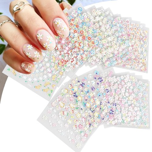 30Sheets Flower Nail Stickers 3D Self-Adhesive Colorful Flowers Cherry Blossoms Rose Daisy Nail Art Stickers Spring Summer Flower Nail Design Supplies DIY Heart Floral Bow Nail Decoration Charms Tips