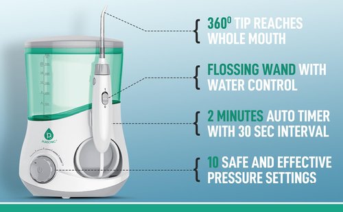 Pursonic OI-200 Professional Water Flosser for Teeth with 3 Nozzles - Bonus Tongue Scraper Multiple Pressure Settings - Electric Flosser Timer and Plaque Removal for Gum Health