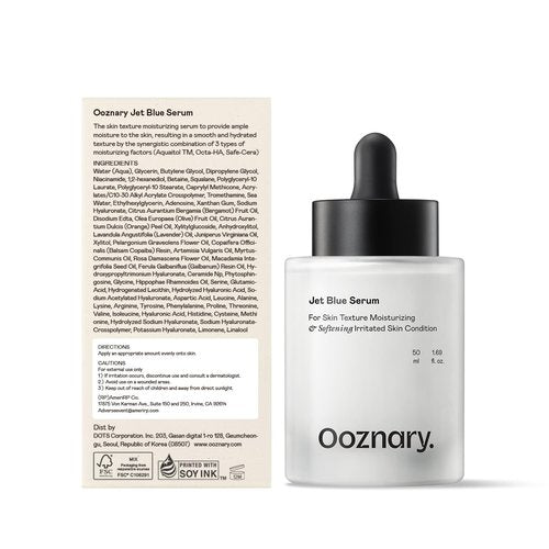 Ooznary Jet Blue Serum with 8 Types of Hyaluronic Acid plus Squalane and Ceramide, Extra Hydrating for Skin 1.6 fl oz. | 50 ml